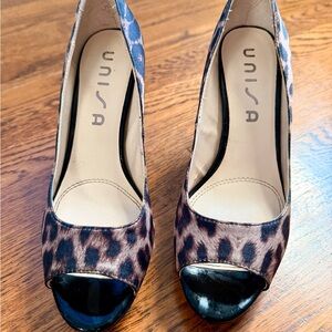 Unisa Black and Brown Leopard Print Heels